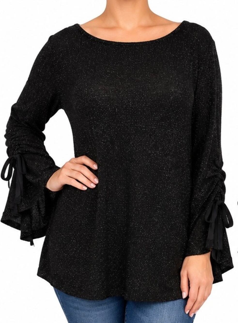 Juicy Couture Y2K Black Glitter Knit Tunic Bell Sleeve  size M witchy/whimsigoth
